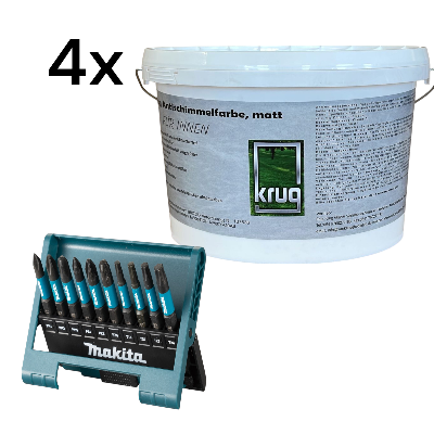 1x Makita Bit-Box E-12011 + 4 x Krug Antischimmelfarbe Matt 2,5Liter