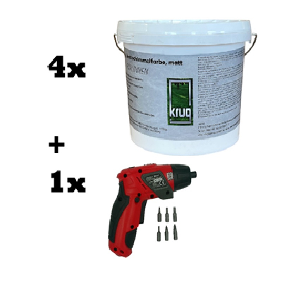 Set 4 x 2,5 Ltr. Krug Antischimmelfarbe, matt + 1 x  Einhell Akkuschrauber TC-SD 3,6 Li , inkl. 6 Bi