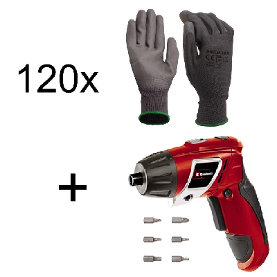 Set Einhell Akkuschrauber TC-SD 3,6 Li , inkl. 6 Bits, + 120 x Arbeitshandschuhe K029 Gr. 10
