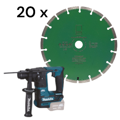 Makita HR166DZ Akku Bohrhammer ohne Akku und Ladegerät + 20 Stück Diamanttrennscheiben Green Cut 230