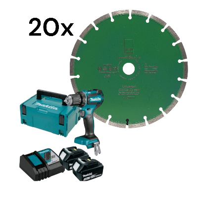 Set 20x Green Cut Beton Universal 230 mm + Makita DDF485RFJ2 2 x 3,0Ah + Schnellladegerät im Koffer