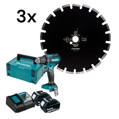 Set 3xBlack Cut Beton Laser 350/20 mm+ Makita DDF485RFJ2 2 x 3,0Ah + Schnellladegerät im Koffer - Ak