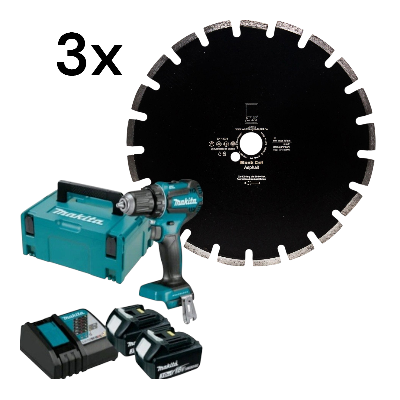Set 3xBlack Cut Beton Laser 350/30 mm+ Makita DDF485RFJ2 2 x 3,0Ah + Schnellladegerät im Koffer - Ak