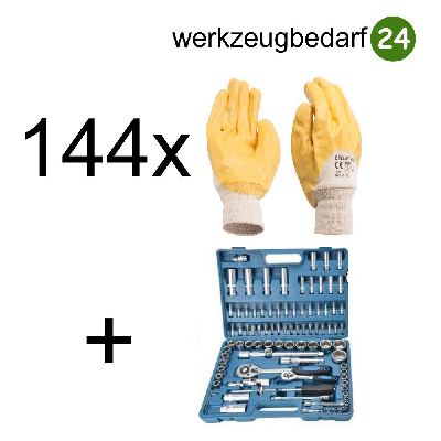 Set 144 Paar Nitril-Arbeitshandschuhe K020 Größe 8 plus Steckschlüsselsatz 94 tlg.