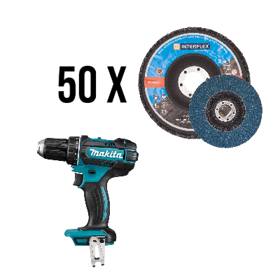 Set 50 Stück Fächerscheiben 125x22 K40 schräg Profi + Makita Akku-Bohrschrauber DDF482Z-18V ohne Akk