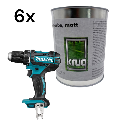 Set 6 x Krug Antischimmelfarbe Matt 0,75 Liter  + Makita Akku-Bohrschrauber DDF482Z-18V ohne Akkus u