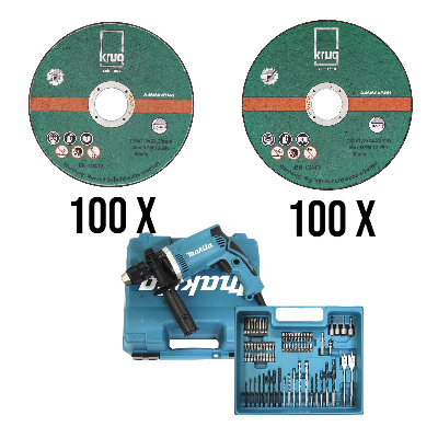 Set 100 Stück Trennscheiben Inox C 125x1.0 mm+100Stück 115x1.0 + Makita HP1631KX3 Schlagbohrmaschine