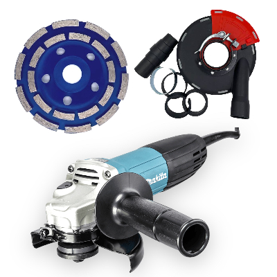 Set 1 x Winkelschleifer Makita GA5030R + 1 x Topfschleifer 125 mm 2reihig Beton/Estrich + Absaughaub