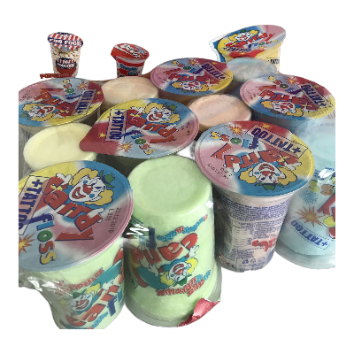 Zuckerwatte Candy Floss 400ml + Tattoo, VE 12 Becher - verschiedene Sorten, Banane, Erbeere, BubbleG