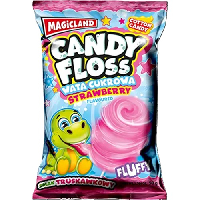 Zuckerwatte Candy Floss Tüte 50g Dino, Strawbeery