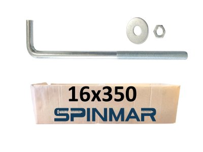 L-Anker für Mauerlatten M16 x 350 mm, verzinkt, mit Mutter und Unterlegscheibe