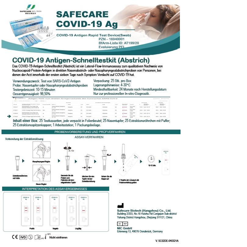 25 x Safecare Bio-Tech Covid-19 Antigen Schnelltest (Swab)