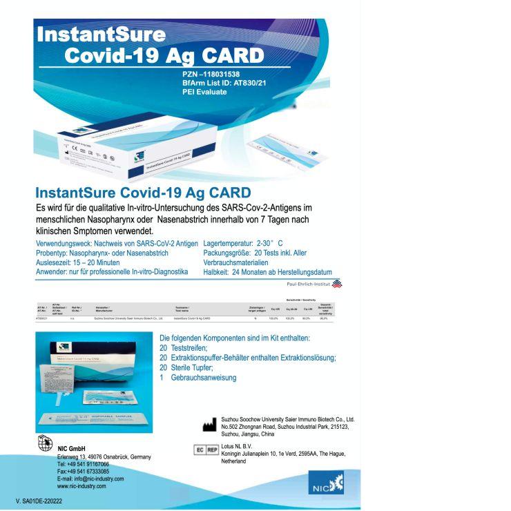 InstantSure Covid-19 Ag CARD Profi Stäbchen (20 Tests)